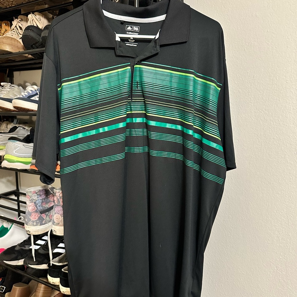 Adidas Black and Green Performance Polo Shirt